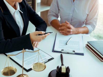 Business lawyer is currently counseling the client's trial at the lawyer office.